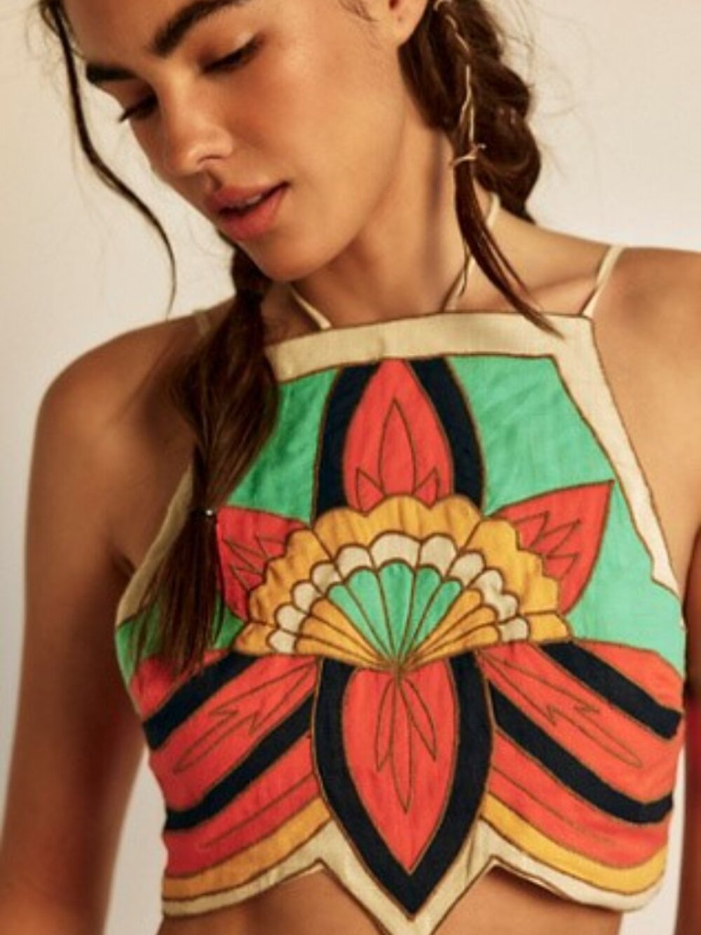 Free People Lotus Appliqué Halter Top Festival Combo Size XS